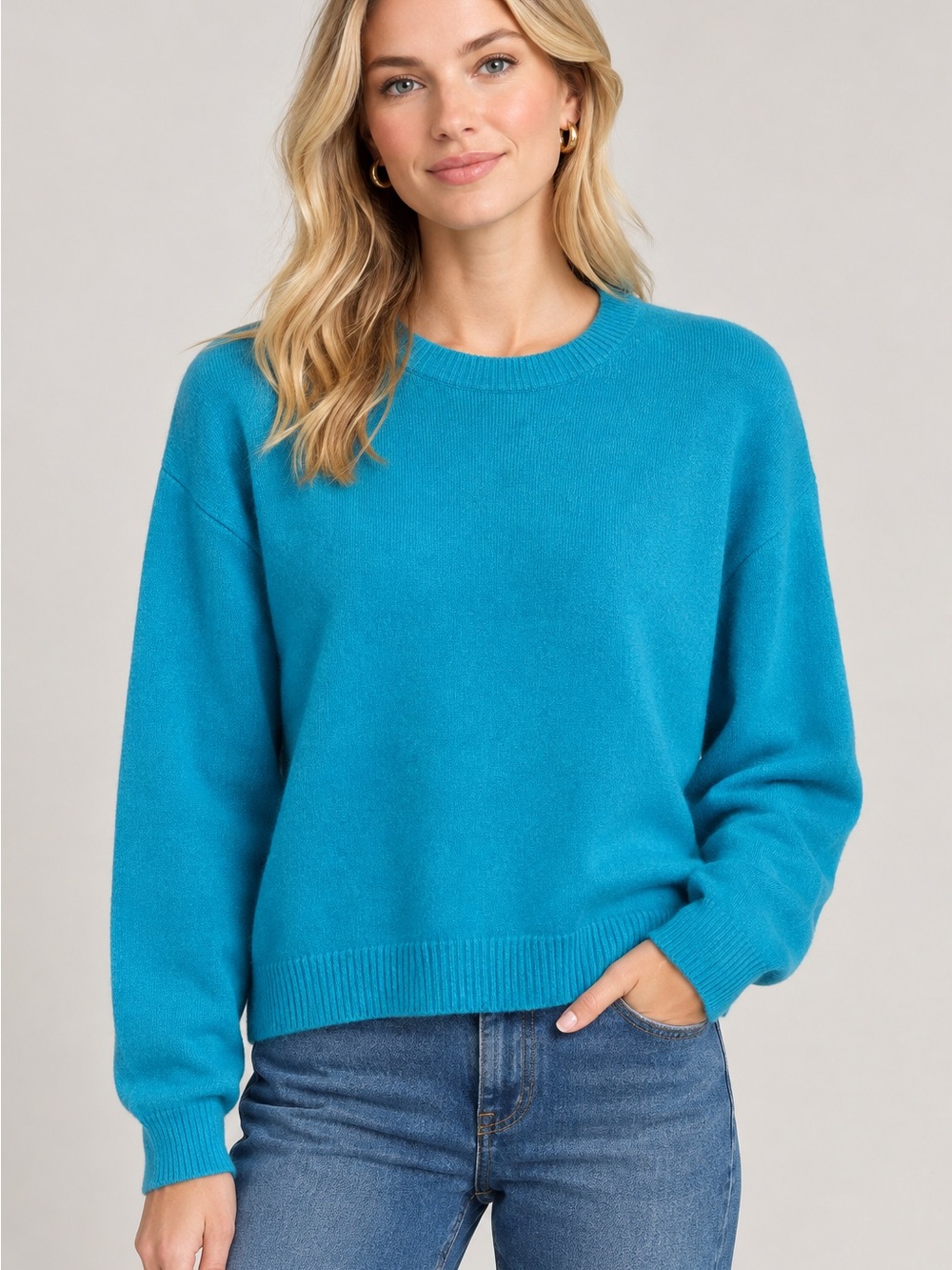 J. Crew 100% Perfect Cashmere Women’s Crewneck Turquoise Blue Sweater M CN259